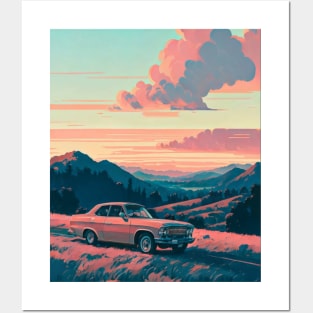 Pink sunset - Retro Car Posters and Art